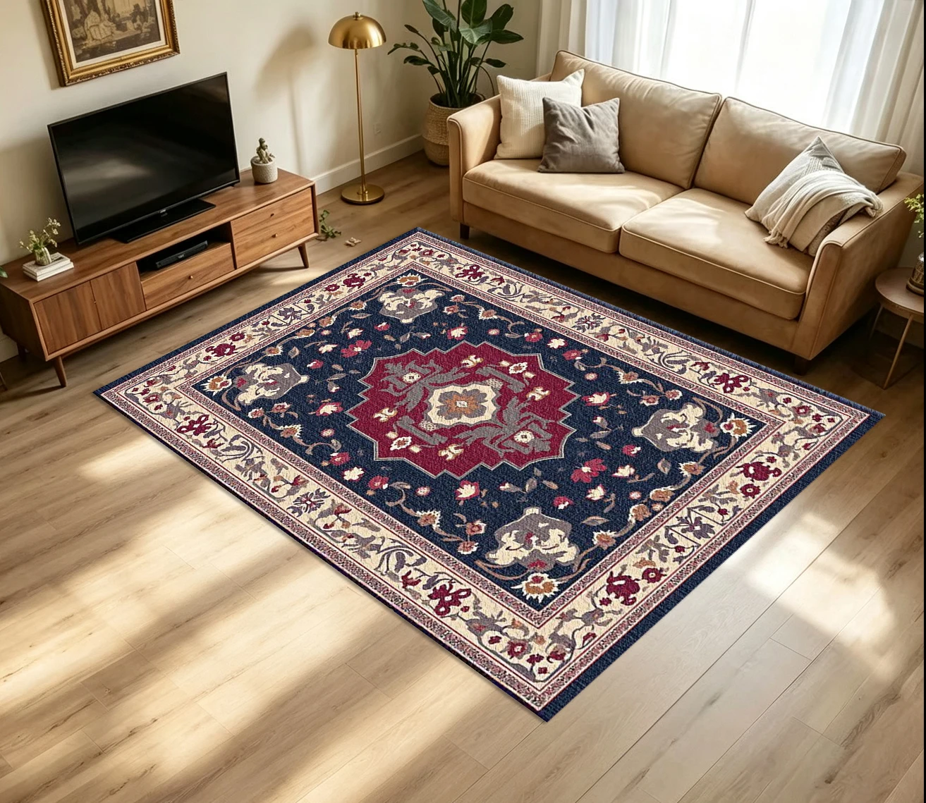 Vintage Oriental Medallion Floral Carpet Flooring Traditional Retro Pattern Printed Floor Rug for Indoor Household Home Ornament