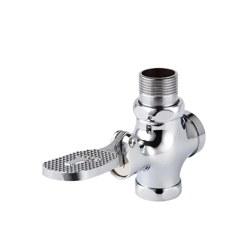 Brass foot-operated toilet flush valve, environmentally friendly, water-saving, self-closing hotel wall-mounted
