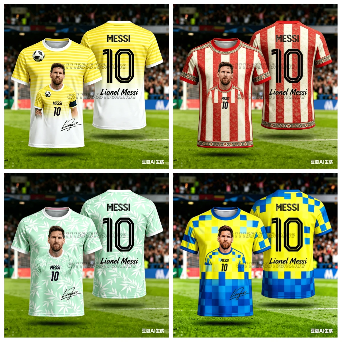 

New Summer Arrival #Messi #10# Striped & Plaid Signature Commemorative 3D Loose Quick-Dry T-Shirt for Adults & Kids