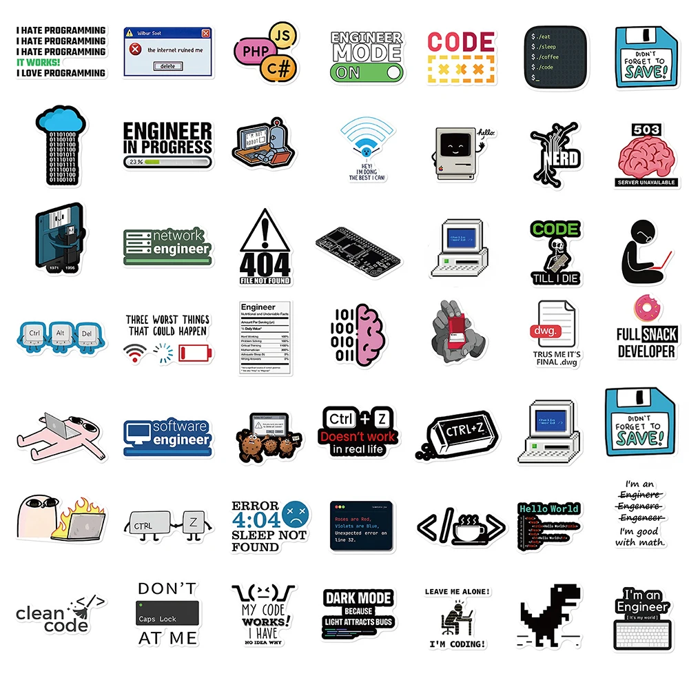10/30/50pcs Programming Stickers Funny Java Cloud Language Internet Decals DIY Skateboard Luggage Phone Waterproof Sticker Packs