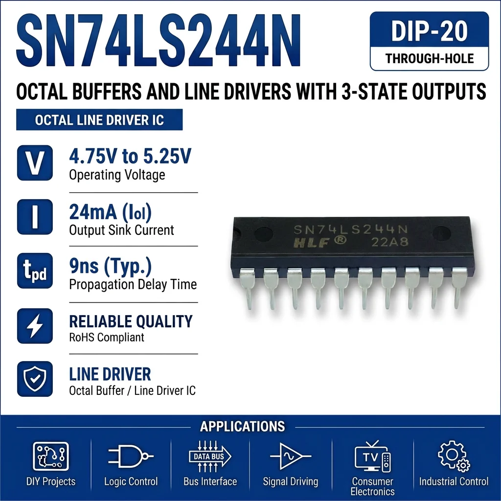 (20 pcs) SN74LS244N DIP-20 SN74LS244 Octal Buffer/Line Driver 3-State