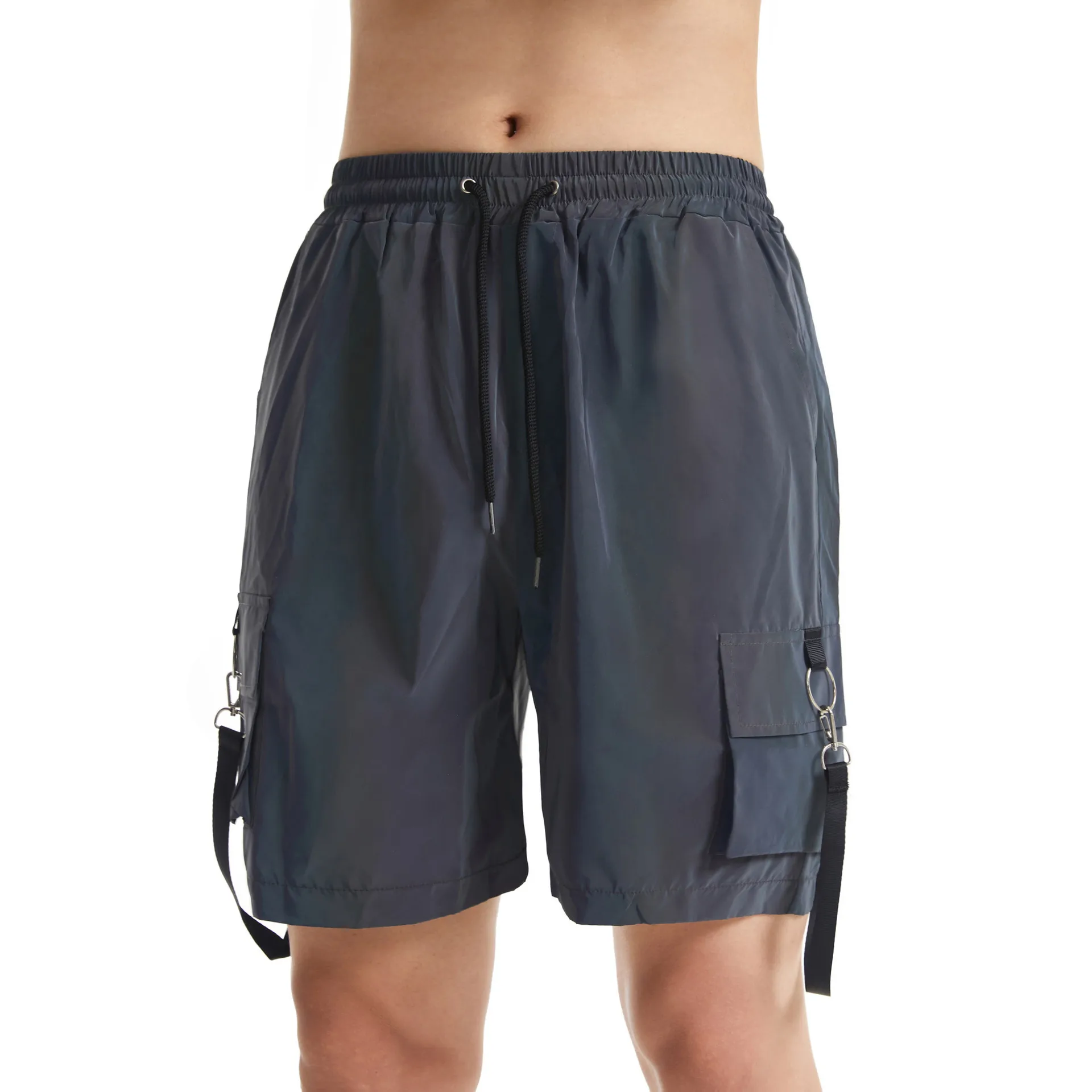 Pantalones cortos Cargo reflectantes de verano para hombre, ropa de calle Hip Hop, estilo callejero euroamericano, pantalones informales holgados de pierna recta de cinco puntos