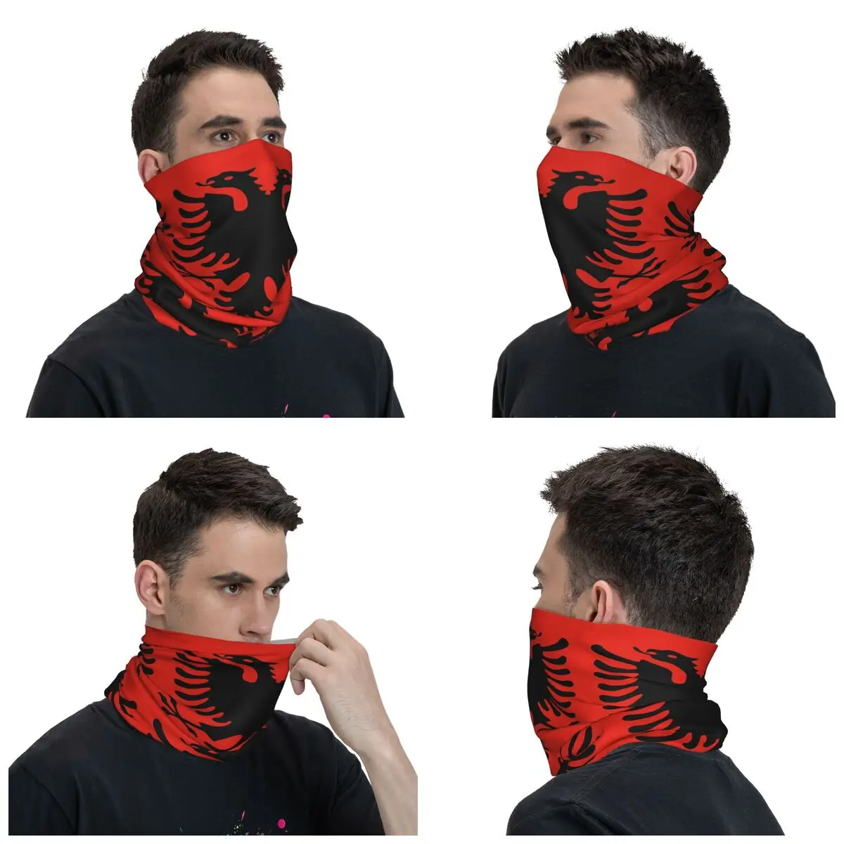 Albanian Flag Albania Eagle Bandana Neck Gaiter Printed Balaclavas Wrap Scarf Multifunctional Headband Unisex Adult Breathable