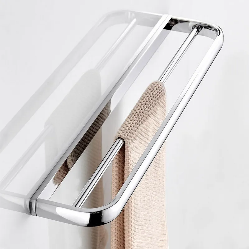 

Polished Chrome Double Towel Bar Rack - Modern Wall Mounted Bathroom Towel Holder Rail Stainless Steel Base Bathroom Accessories