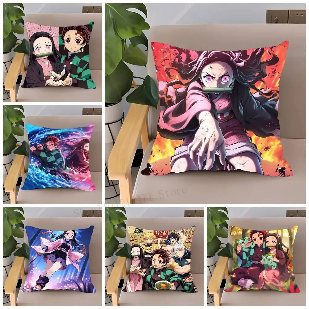 Anime Demon Slayer Kamado Tanjirou Kamado Nezuko Pillow Case Home Decor Throw For Sofa Bed Car Room Decor Gift Idea