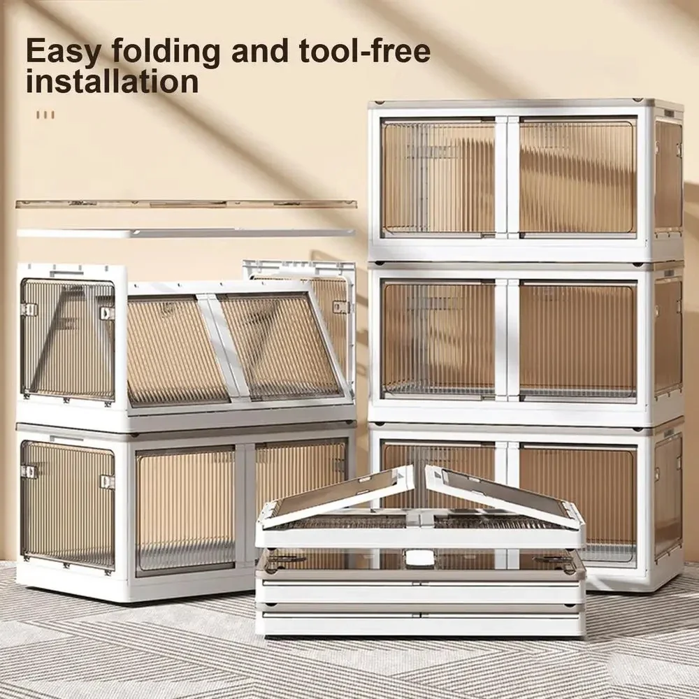 Folding Storage Bins Stackable Storage Box Wardrobe Clothes Storage Box Toy Snack Storage Cabinet Household Plastic Storage Box