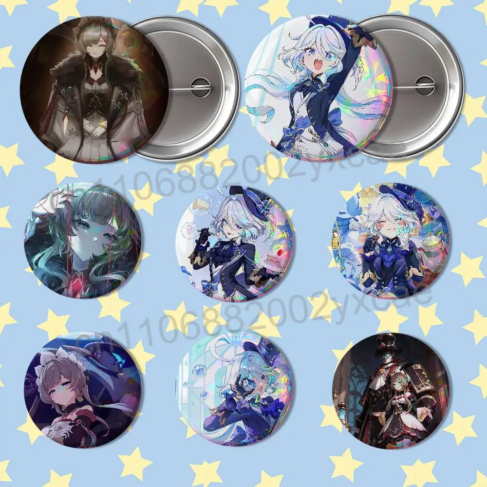 Furina Genshin Sandrone Impact HD Print 58mm 44mm Round Lapel Pins Pretty Derby Round Display Brooches Brooch Badges