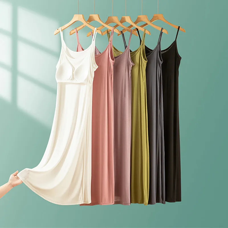 Sleepwear Woman Sexy Sling Dress New Night Wear For Ladies Nightgowns Chest Pad Women's Nightdress Cotton Lounge Sleep Shirts