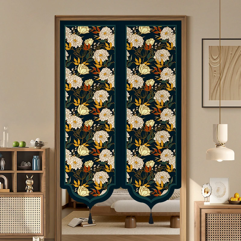 French Retro Tassel Decor Door Curtain No Punching Required Partition Privacy Curtain for Bathroom Bedroom Household Decoration