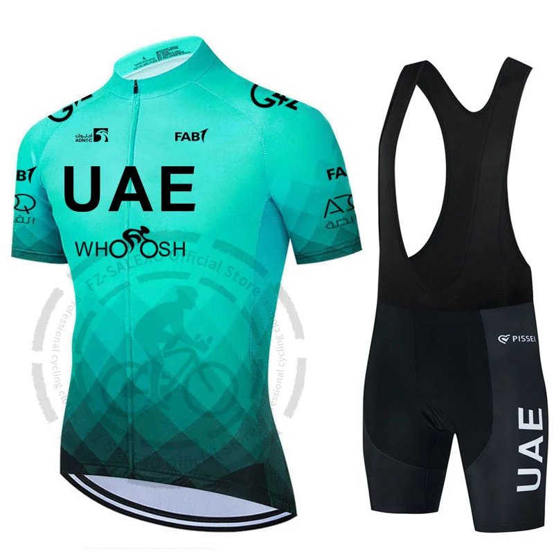 Uae Team Cycling Jersey Set Men Summer Fluorescent Green Bike Set MTB Ropa Ciclismo Short Sleeve Bicycle Shirts Maillot Clothing