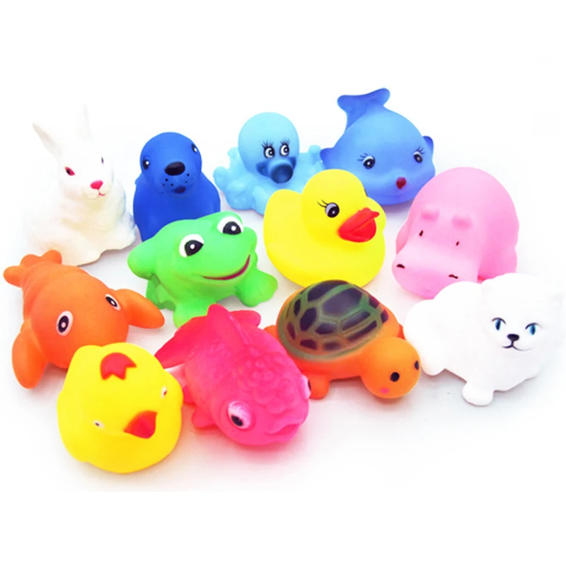 Animal dos desenhos animados Soft Rubber Float Brinquedos de natação para o bebê, Squeaky banheiro brinquedos para crianças, Squeaky Sound, Bonito