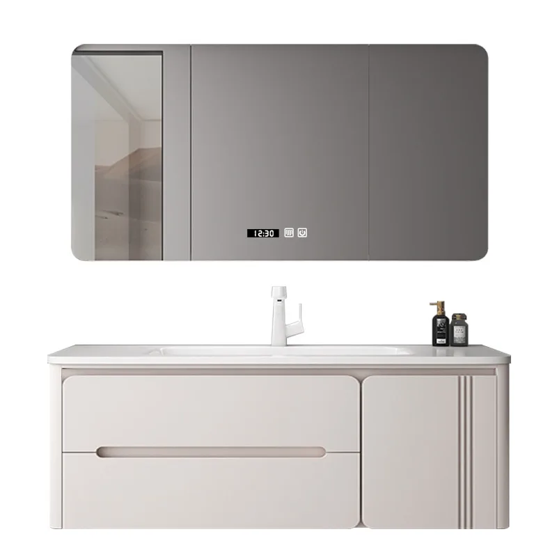 

Простой кремовый ветер, резина, дерево, твердая древесина, краска, комбинация шкафа для ванной комнаты, встроенная керамическая раковина