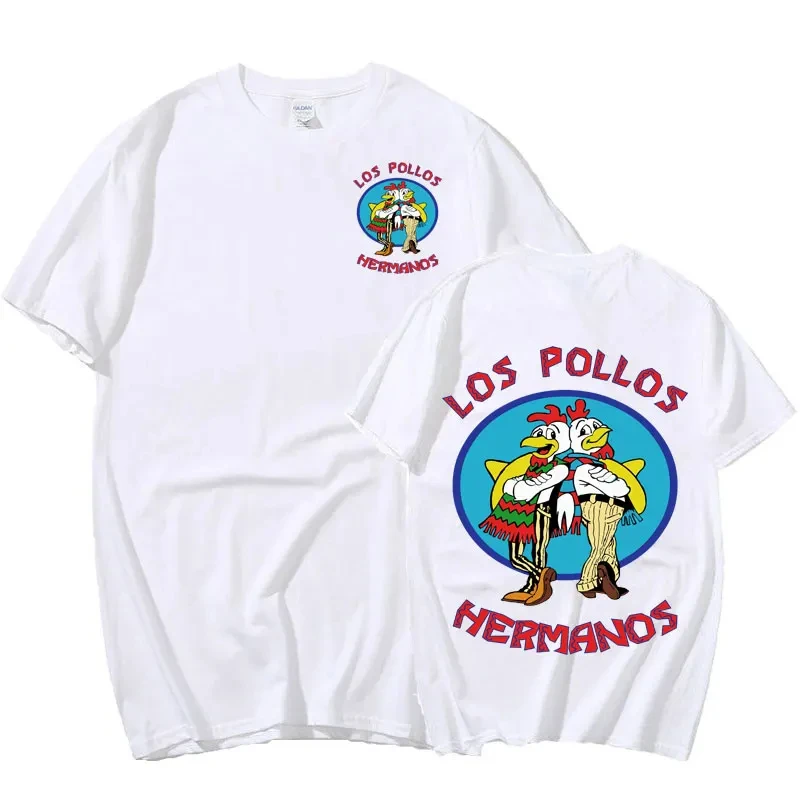 TV Series Breaking Bad Los Pollos Hermanos Double Sided Print T shirts Funny Chicken Brothers Men\'s Cotton T-shirt Streetwear