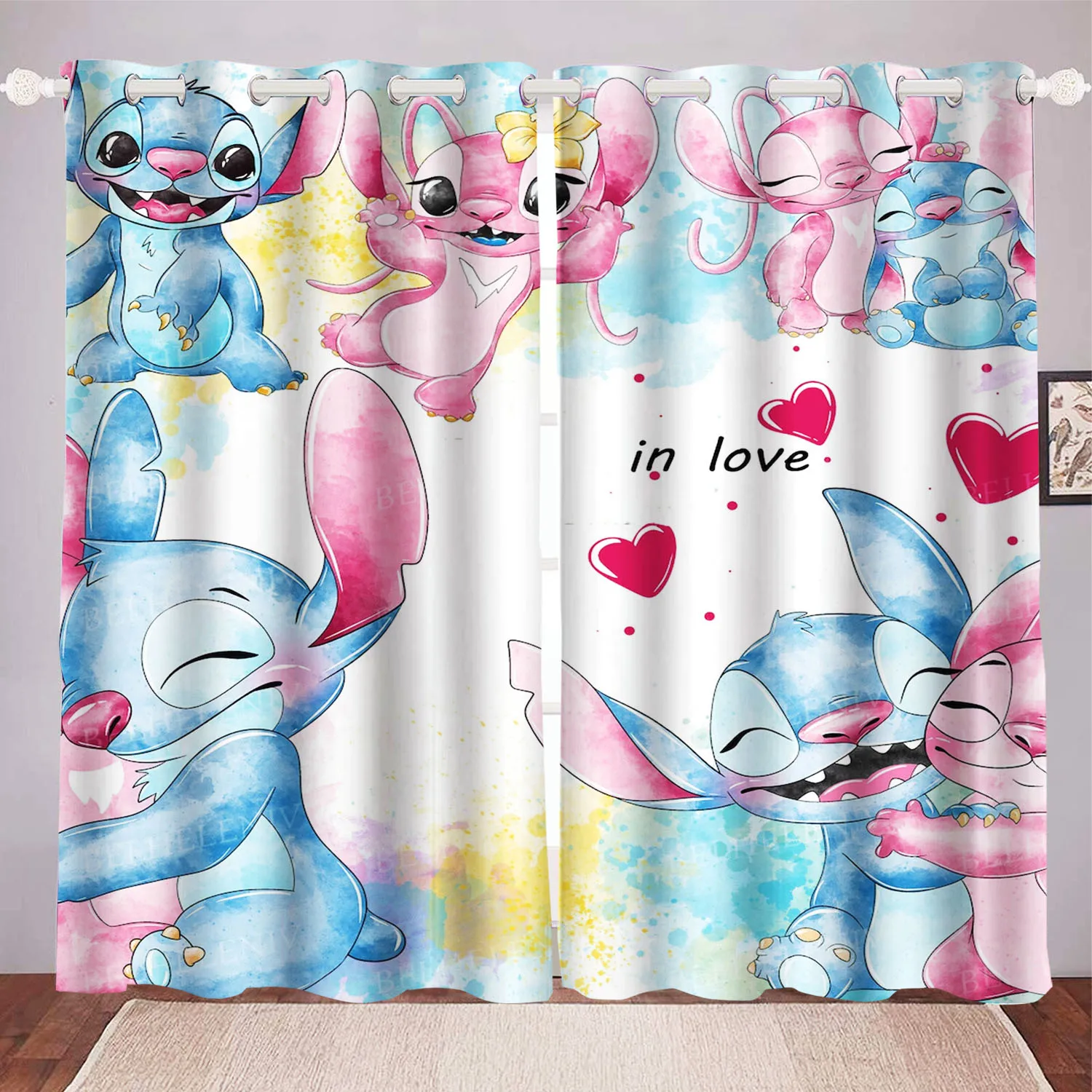 

Stitch Cute Printed Cartoon Cortinas Curtains For Living Room Living Room Bedroom 1pc Home Decor Perforated 100% Polyest