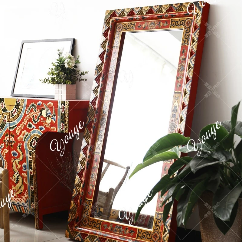 Tibetan furniture mirror fitting, makeup mirror positive appearance, dressing wall mirror Thangka frame designer