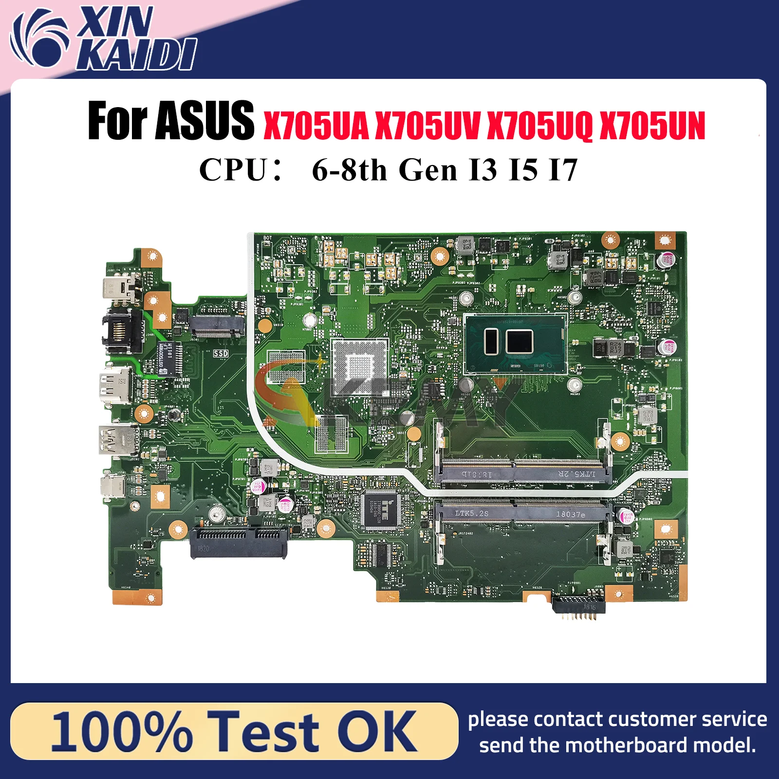 

X705UA Материнская плата для ноутбука ASUS VivoBook X705UF X705UNR X705UV X705UN X705UB X705U X705UQ X705UBP Материнская плата с процессором I3 I5 I7