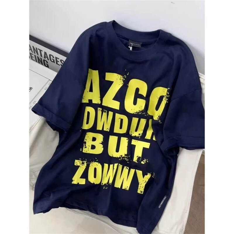 

High Street Trend Letter Printing Tops Tees Short Sleeve Loose Youth Street Casual T Shirts Fashion Korean Women Clothing Summer