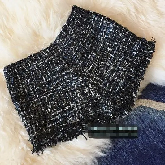 ブラック スリム フィット ツイード ブーティ ショーツ 女性用 韓国スタイル ファッション オールシーズン トレンディ モダン ボトムス