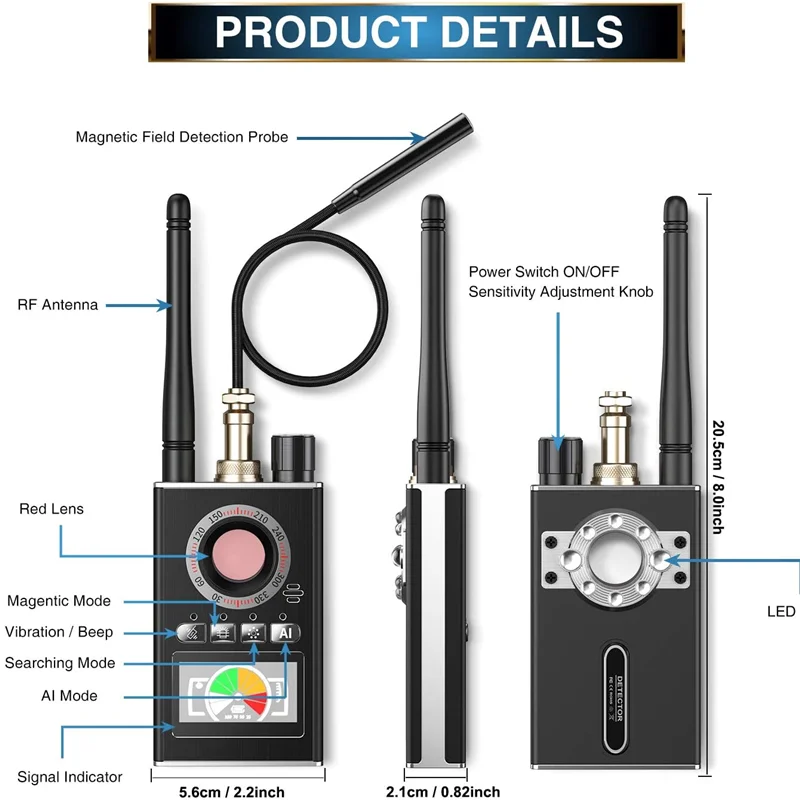 Multi-function AI Camera Detector Anti Candid LED display hunter's GPS Tracker Bug mini Signal lens Detect Wireless Spy gadgets