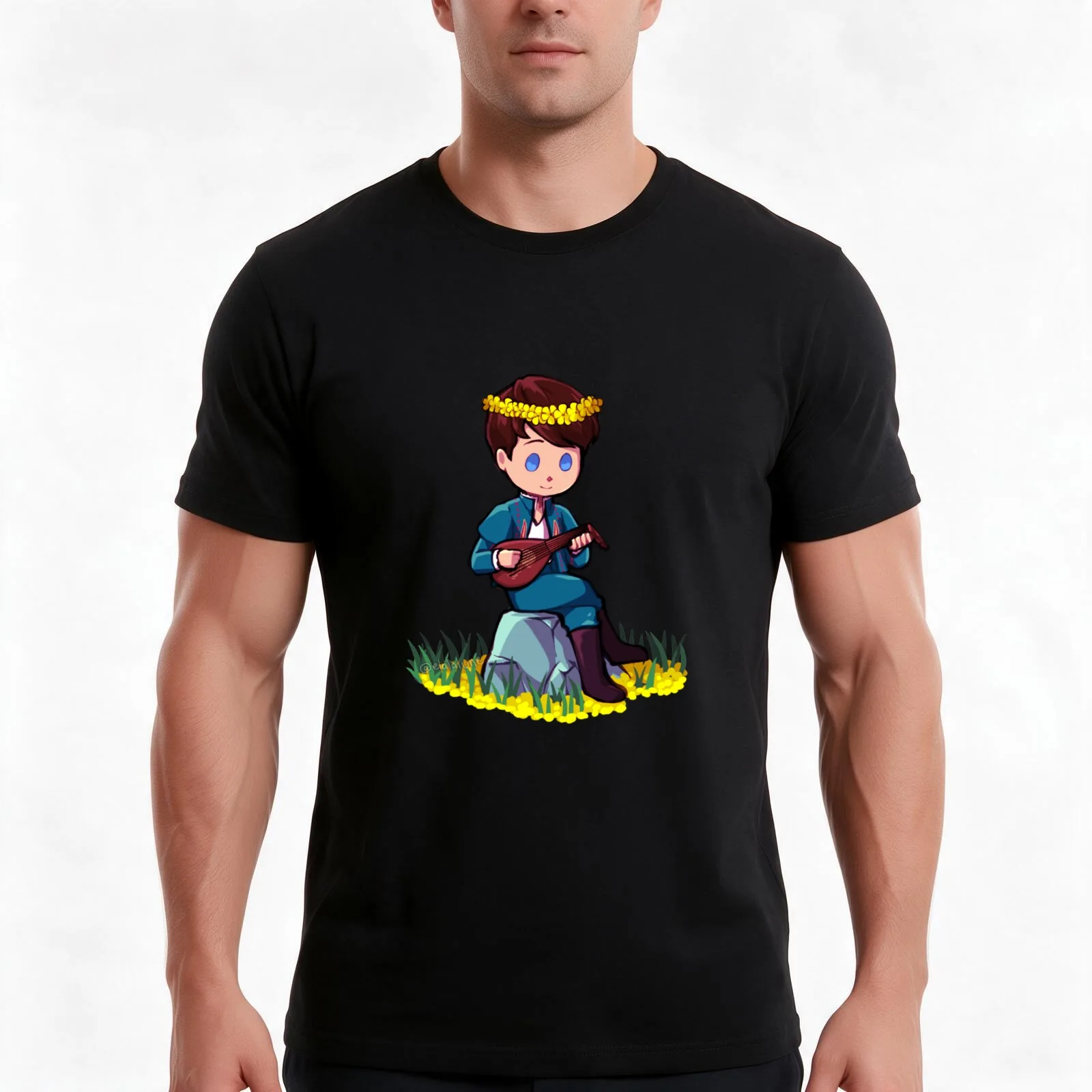 Flower crown jaskier T-Shirt, Summer Casual Cotton Tee, Oversized Streetwear Tops, Vintage Graphic Print, Loose Fit Short Sleeve