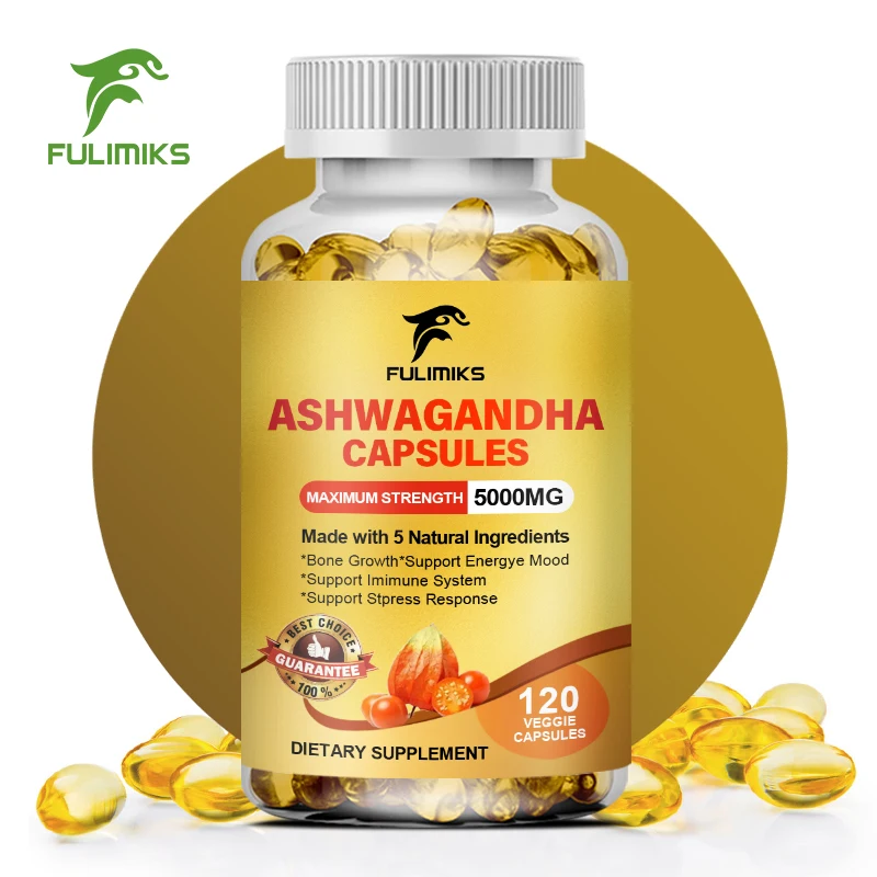 

5000 mg Ashwagandha Supplements Relieve Stress and Anxiety, Relax, And Improve Mood and Sleep Quality. 120 Capsules