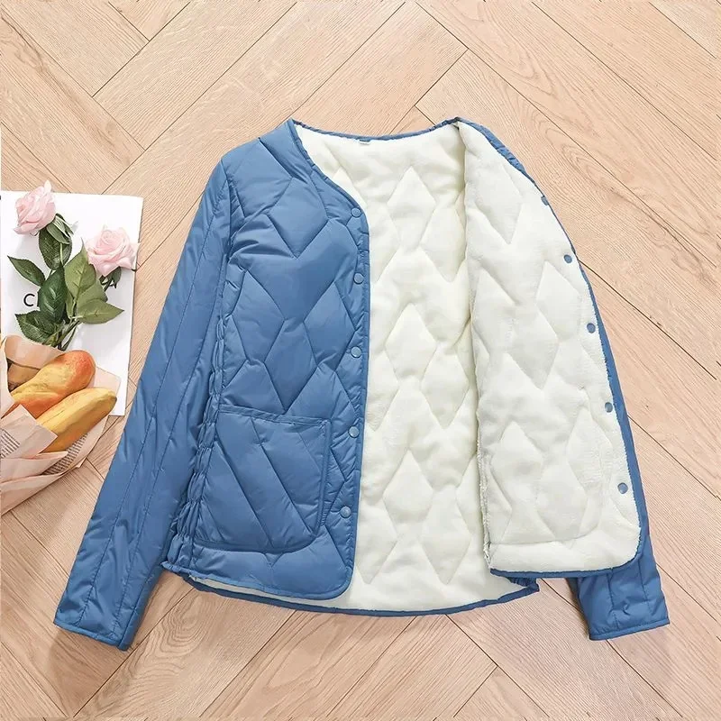 Pop Winter Down Padded Jacket Women's Inner Short Mother's Wear Velvet Thickening Middle-Aged Elderly Mom Wear Pocket Jacket Pin