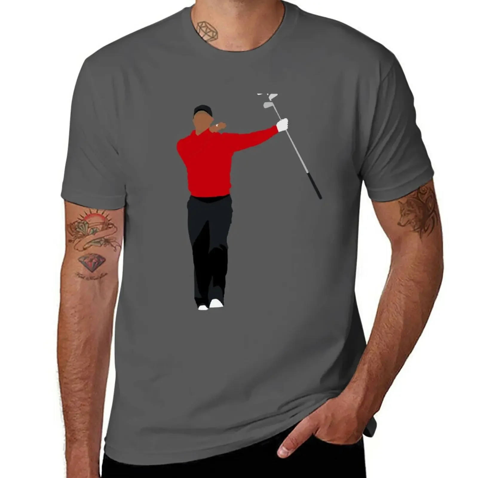 Tiger Sunday Red Golf Clubs Twirl, pga, Augusta, The Master, Win, Fist Pump, Golf, Golfer, Golfing, Golf Lover F Men\'s T-Shirt