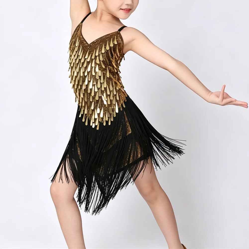Summer Girls Dresses Party Kids Dance Costume Performance Girl Latin Dress Cha-cha Samba Tango Outfit Children Clothing Vestidos