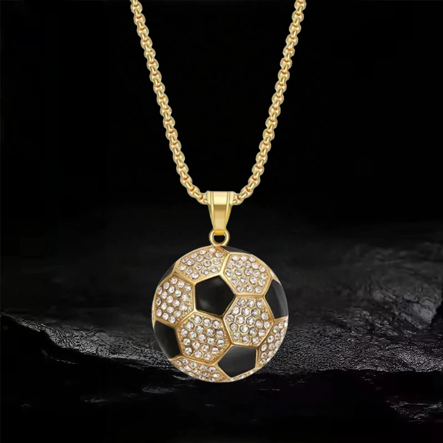 

Punk Iced Out Bling Soccer Football Pendant Gold Color Stainless Steel Sports Round Necklace For Women Men Jewelry Gift 2025