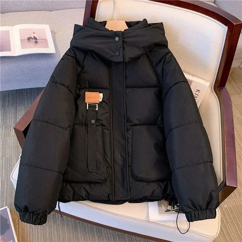 

Женская толстовка с капюшоном, пуховая хлопковая верхняя одежда, корейская женская хлопковая стеганая куртка с длинными рукавами, зимняя женская модная свободная пуховая хлопковая куртка