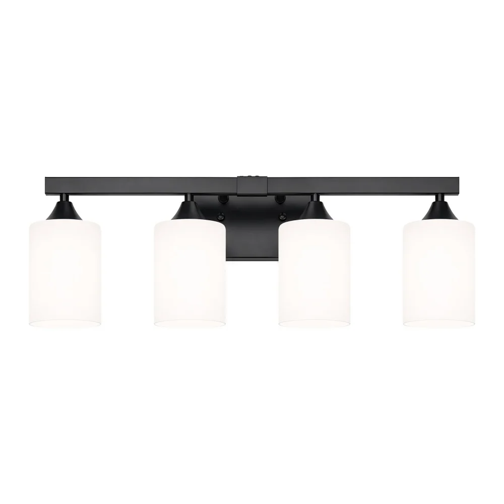 4-Light Matte Black Bathroom Vanity Light, Metal Wall Mount Light Fixture, Frosted Glass Shade Bath Wall Lamp for Large Vanity Mirror(No Light Bulb)