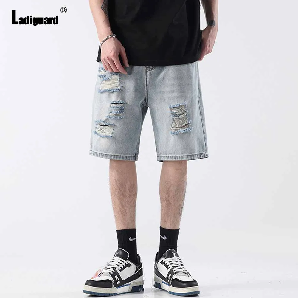 2023 Stylish simplicity Fashion Short Jeans Plus Size Men Casual Straight Denim Shorts Vintage Street Hole Ripped Half Pants