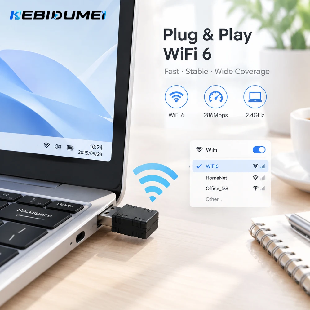 KEBIDUMEI Mini USB WiFi 6 Adapter AX300 2.4GHz Wireless WiFi Dongle Driver Free WiFi Receiver for PC Laptop Desktop Windows 7/10
