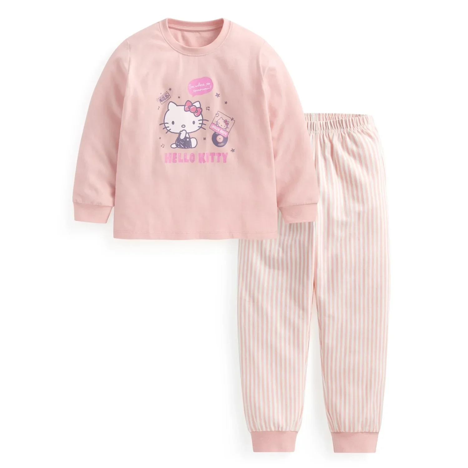 

Spring Autumn Hello Kitty Anime Kawaii Children Shirt Pants Set Cute Cinnamoroll Kuromi Home Wear Pajamas Gifts for Girls