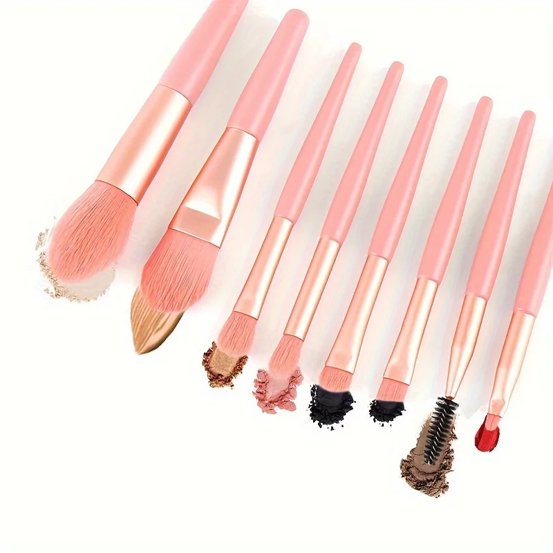 8pcs mini portable makeup brush, beginner Macaron plastic handle makeup brush, travel makeup brush, foundation make-up brush