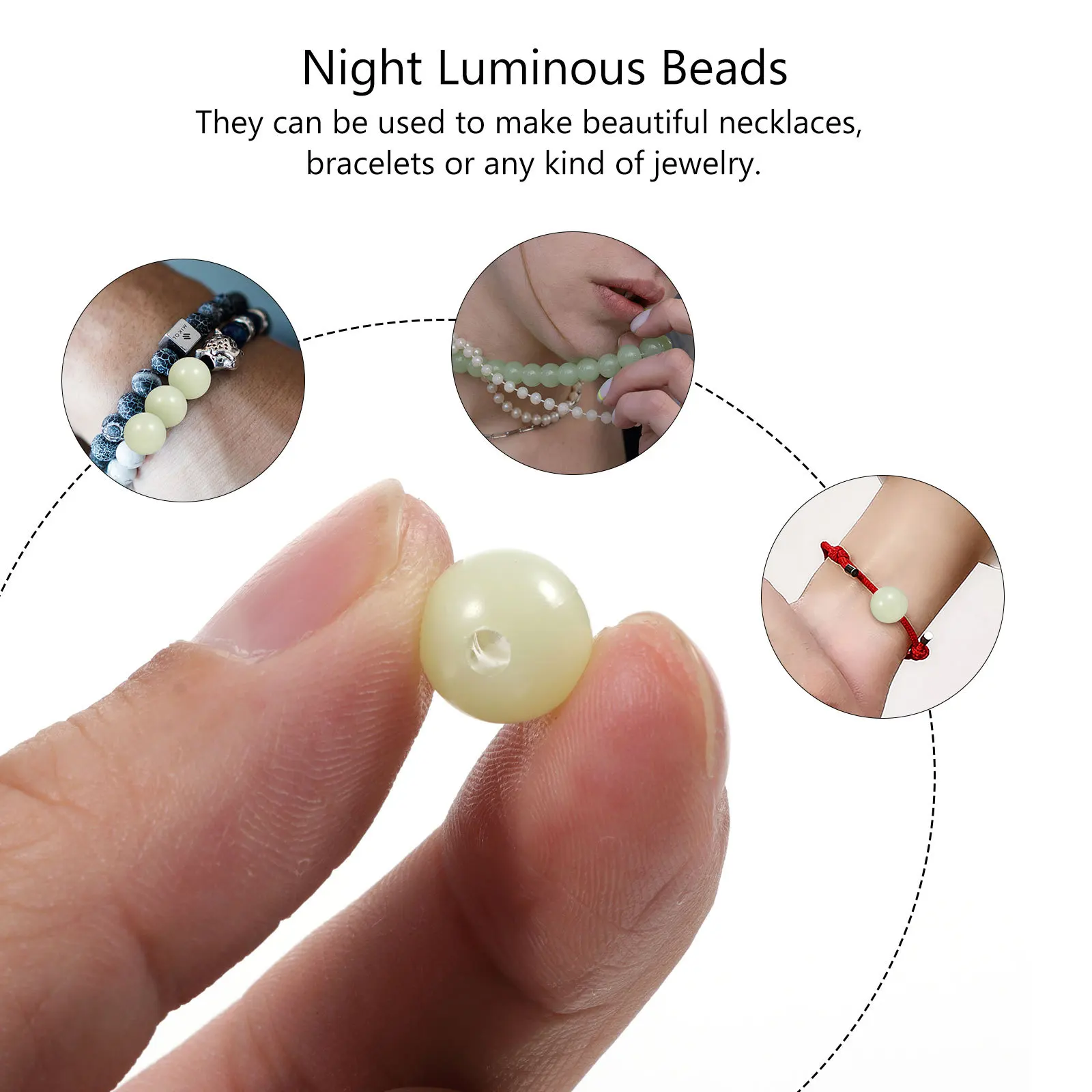 

2Packs Night Luminous Beads Jewelry Accessories DIY Smooth Surface Perforable Holes for Bracelets Necklaces Craft Making