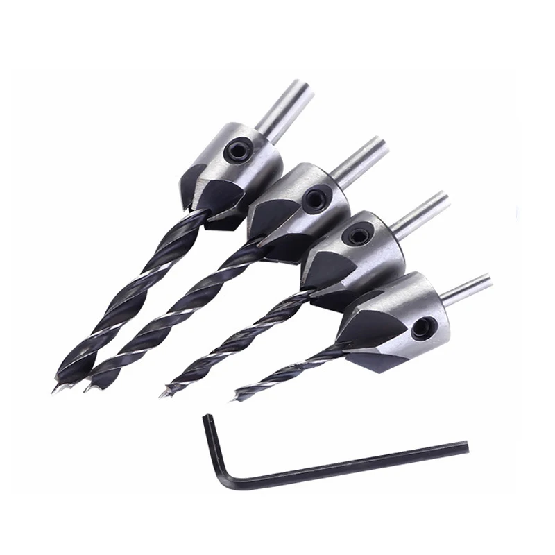 

HSS Countersink Drill Bits Set- 4Pcs Counter Sink Bit For Wood Woodworking Carpentry Reamer With 1 Free Hex Key Wrench