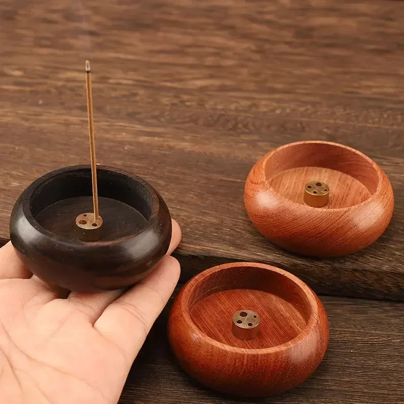 Mini Incense Burner Circular Solid Wood  Indoor Fragrant Pear Porous Line Zen Incense Burner Home Fragrance