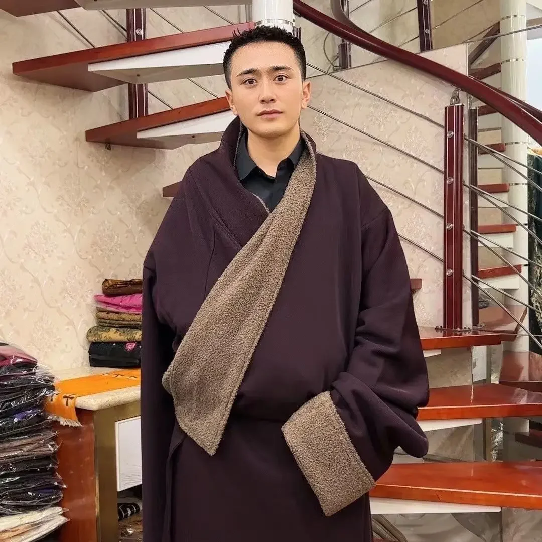 New men's double-layer velvet ethnic style boutique Khamba single-piece Tibetan robe