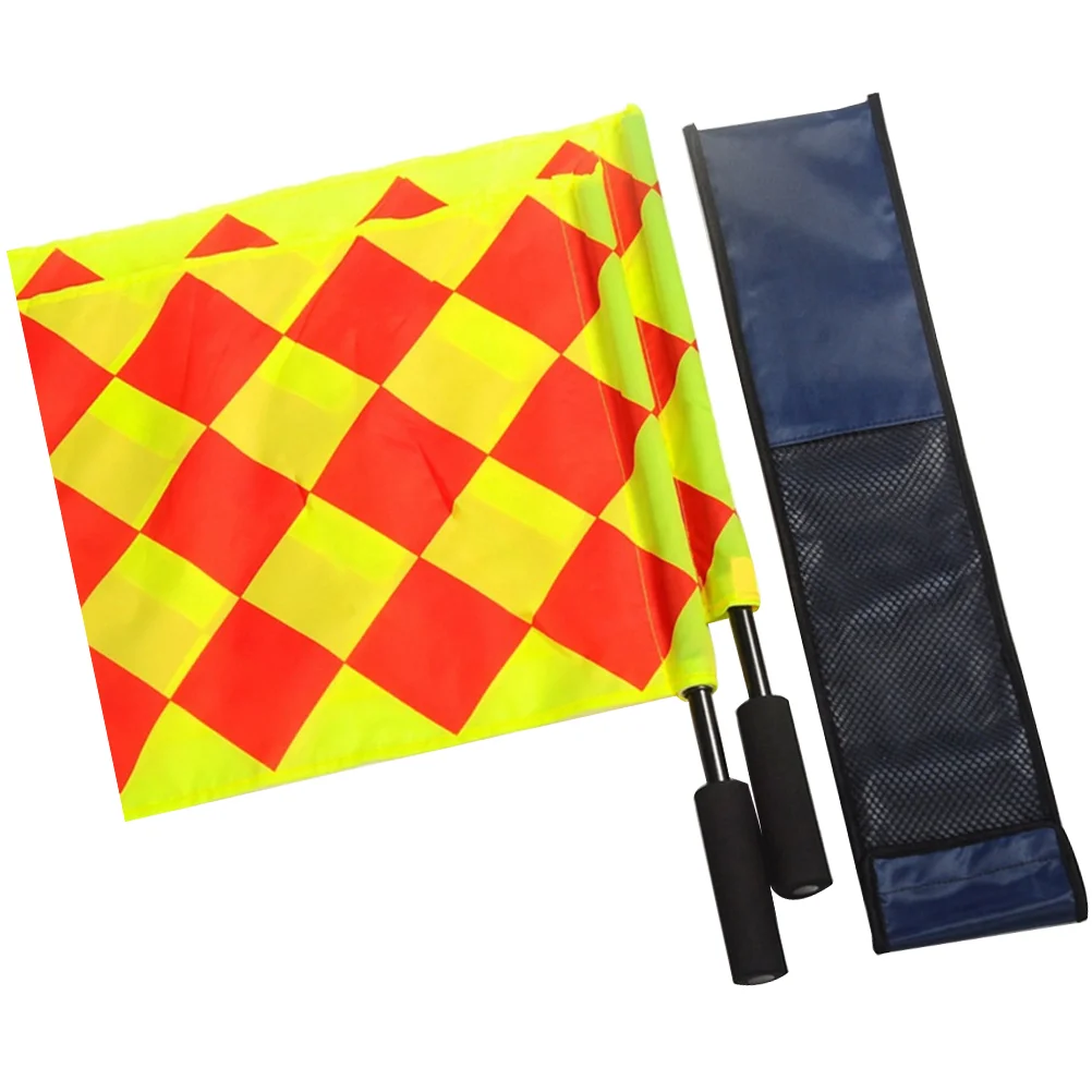 

2 Pcs Referee Flags Checkered Mini Unicorn Figures Football Athletic Competition Hand Judge Waterproof Cloth