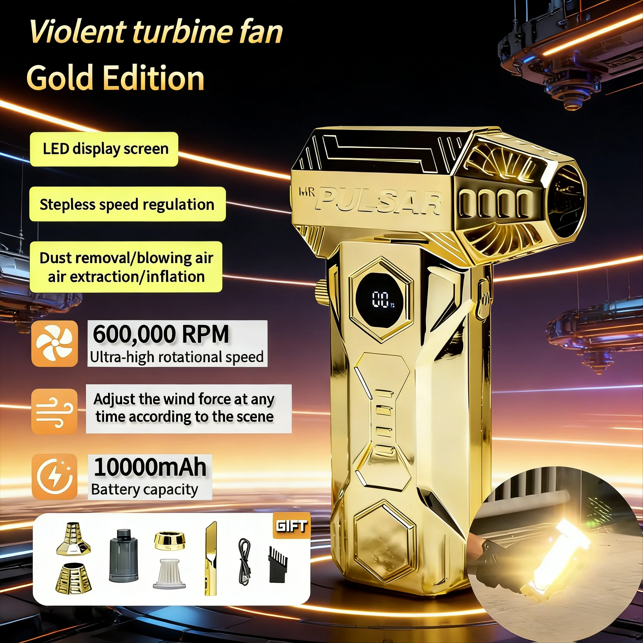 

X11Pro Max Turbo Jet Blower | Бесщеточный двигатель 990000 об/мин, скорость ветра 75 м/с, аккумулятор 10000 мАч для уборки и продувки