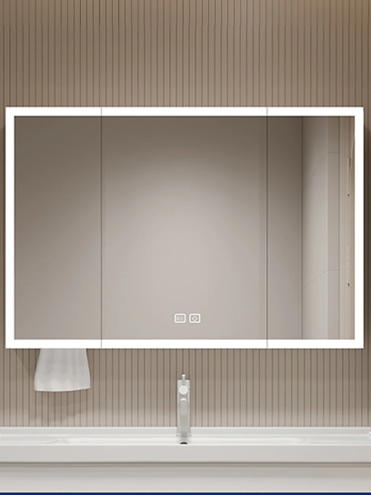 Cream wind bathroom mirror cabinet separate intelligent anti-fog space aluminum arc beauty