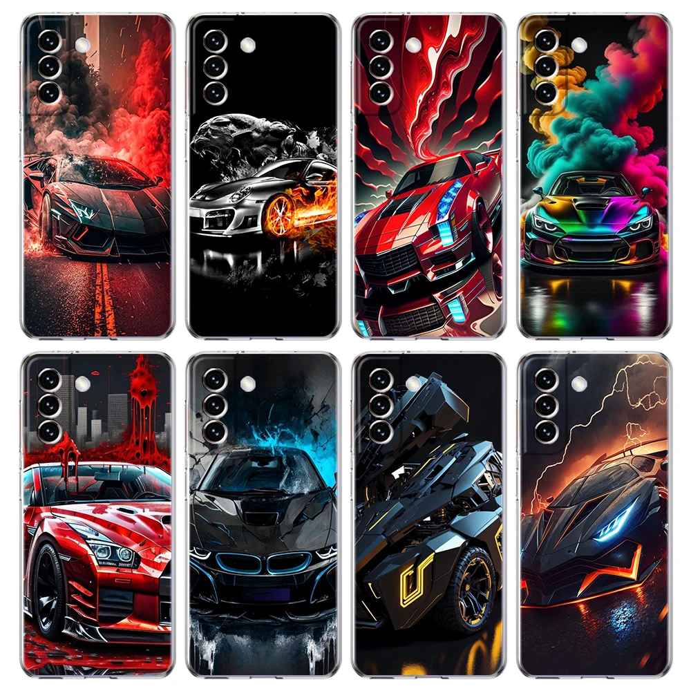 Cool Sports Black Car Phone Case for Samsung Galaxy S24 S23 S22 S20 S21 FE Ultra S24 S23 S10 S10E S9 S8 Plus 5G Transparent Bags