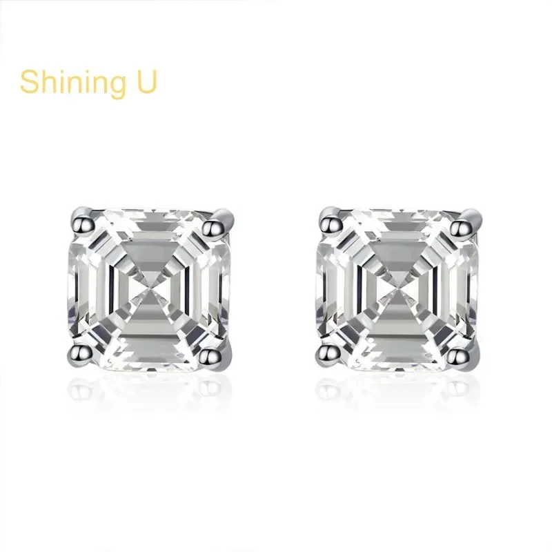 

Shining U S925 Silver 7*7mm High Carbon Diamond Square Stud Earrings for Women Fine Jewelry Anniversary