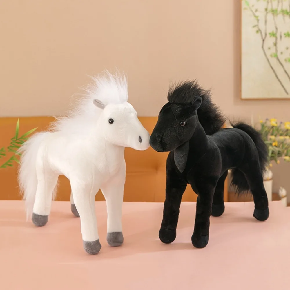 Animal Simulation Horse Plush Toy PP Cotton Fluffy Simulated Pony Doll Lovely 30cm Horned Sheep Plush Toys Room Decoration