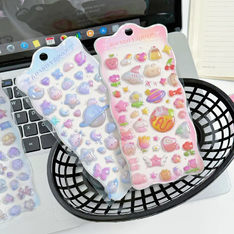 

4pc Cartoon Romantic Planet Shell 3d Relief Stickers Fashion Diy Phone Luggage Computer Decoration Stickers Gift