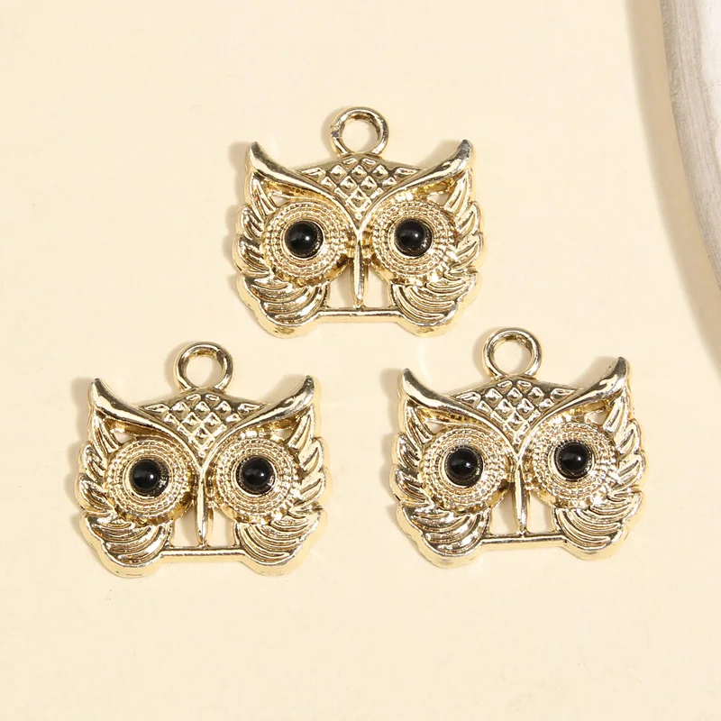 10pcs 2 Colors 21x20mm Cute Enamel Owl Head Charms Animal Pendant For DIY Handmade Necklaces Earrings Jewelry Making Accessories