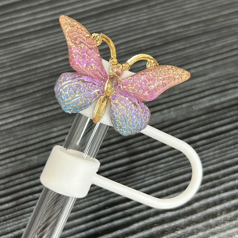 10MM Butterfly Straw Cover Butterfly Heat-resistant Butterfly Straw Toppers Dust Proof Silicone Straw Covers Cap Drinking Straw