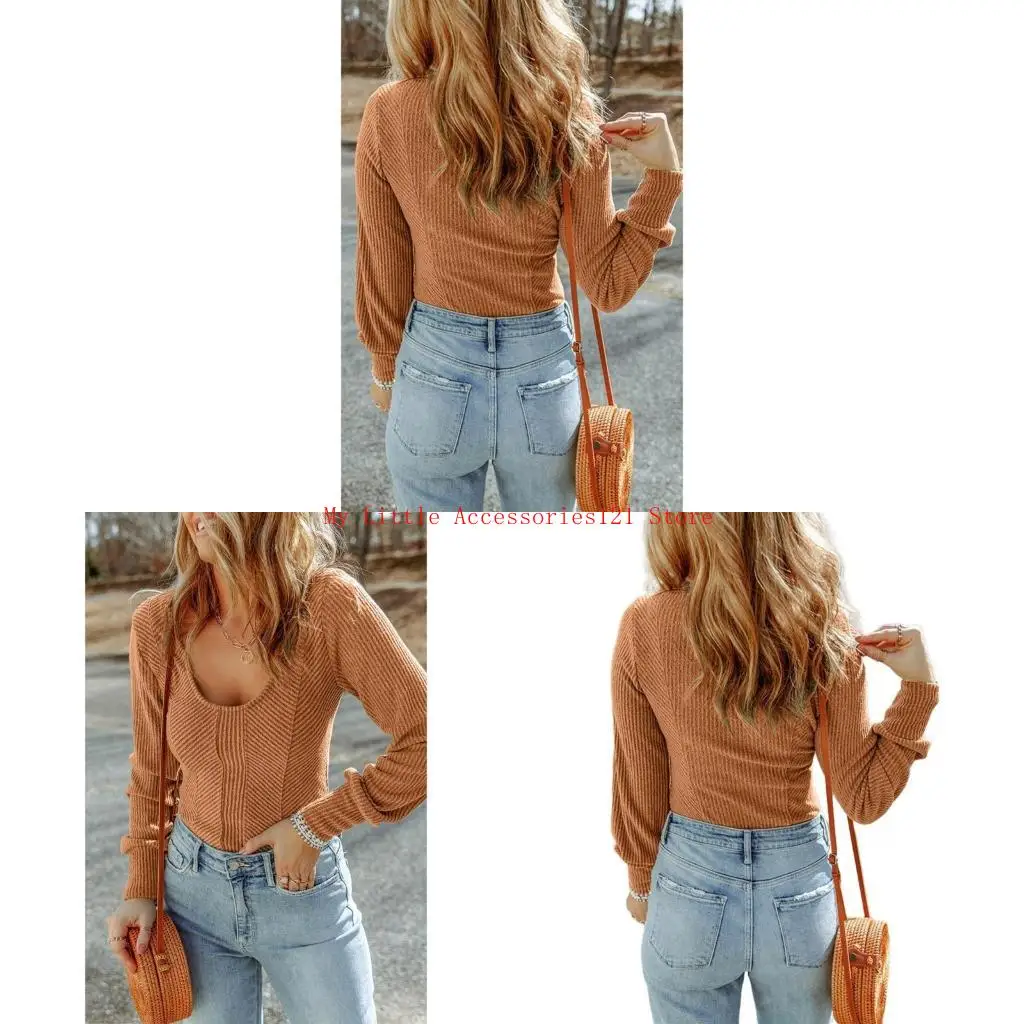 

Women's Long Sleeve Knit Sweater Neck Fitted Winter Pullover Sweater Knitted Sweater Tops Casual T-shirt