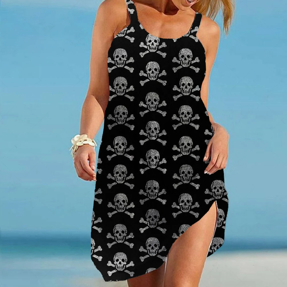 Gotycki Horror czaszka duch halloween Vestido 3D wydrukowane na czarno sukienki plażowe bez rękawów damskie Camisole Costum Y2K hawajskie